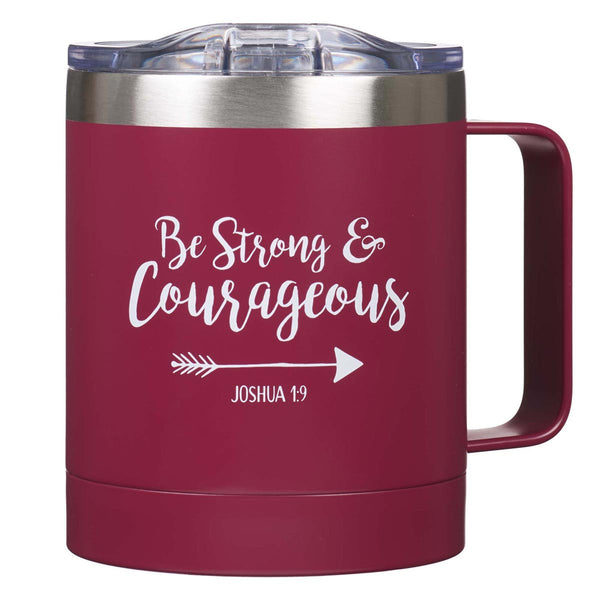 Be Strong & Courageous Very Berry Camp Style Stainless Steel Mug - Joshua 1:9