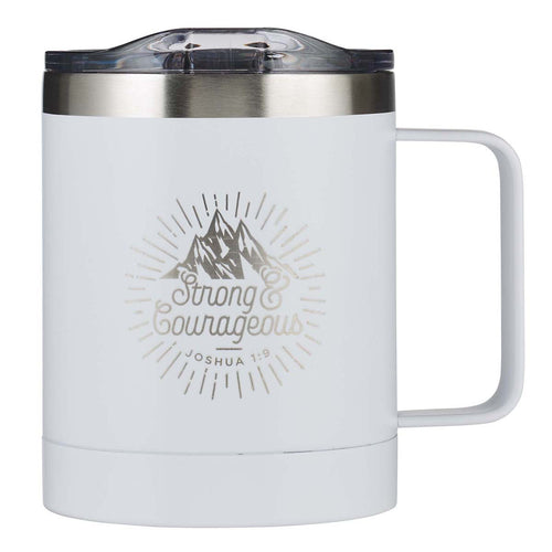 White Camp Style Stainless Steel Mug - Strong & Courageous Joshua 1:9