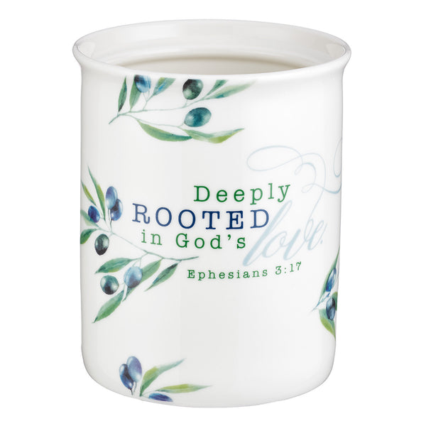Deeply Rooted in God’s Love Ceramic Kitchen Utensil Holder - Ephesians 3:17