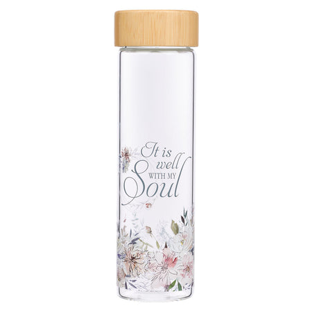 My Grace Glass Water Bottle with Bamboo Lid and Sleeve - 2 Corinthians 12:9