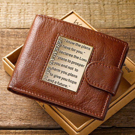 Seek First the Kingdom Saddle Tan Genuine Leather Wallet - Matthew 6:33