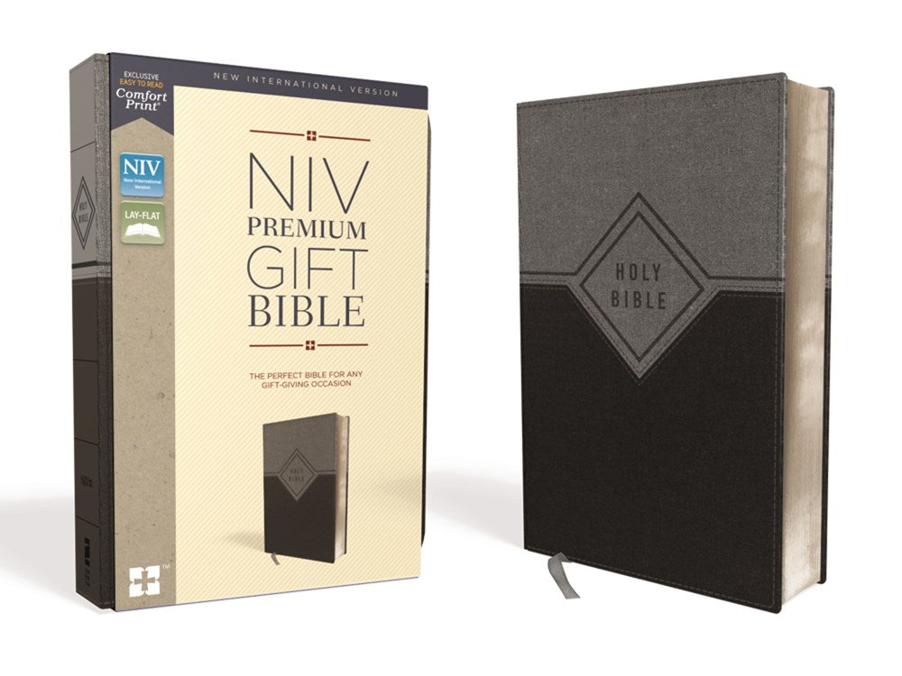 NIV Premium Gift Bible Leathersof Black/Gray Red Letter