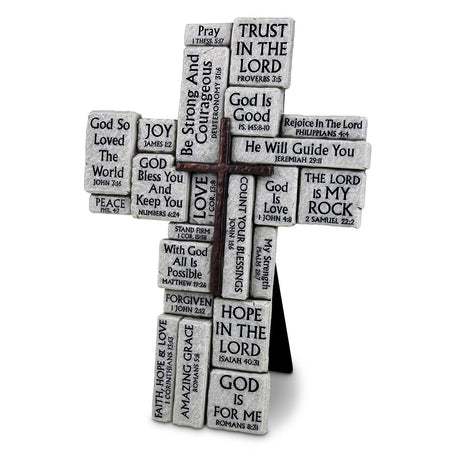 TABLETOP CROSS STACKED STONE RESIN9"
