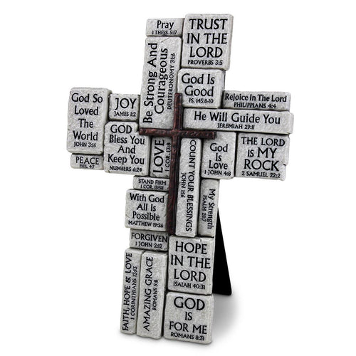 TABLETOP CROSS STACKED STONES GRAY