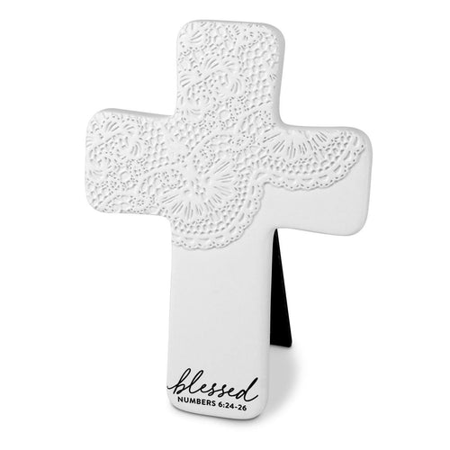 TABLETOP CROSS LACE TEXTURED BLESSED