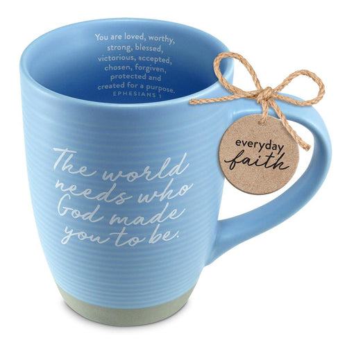 COFFEE MUG WORLD NEEDS GOD POWDER BLUE