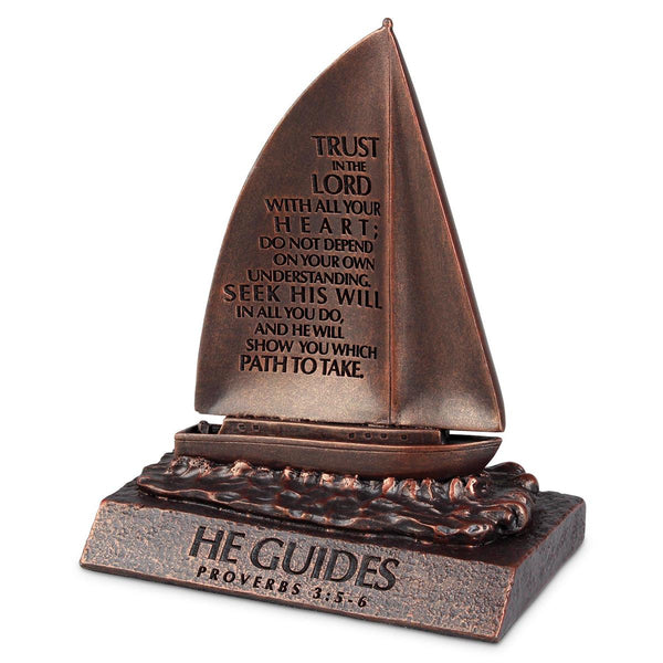 SCULPTURE OF FAITH HE GUIDES BOAT 5.25"H