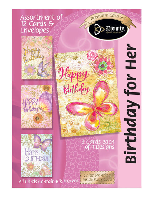 Boxed Cards: Birthday, Floral & Butterflies w/Gold Accents