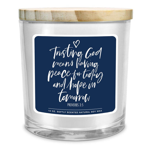 SOY CANDLE TRUSTING GOD MEANS PEACE 13OZ
