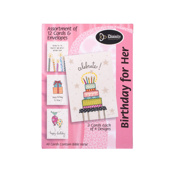 Boxed Greeting Cards: 12CT Birthday for Her - Whimsical Illustration