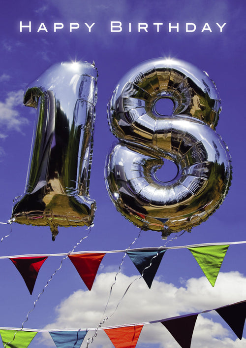 Age 18 Card - Balloons And Bunting  (Order in 6)