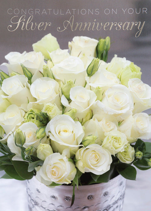 Silver Anniversary Card - Flowers Foiled  (Order in 6)