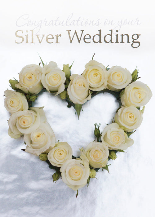 Silver Anniversary Card - Heart Foiled  (Order in 6)