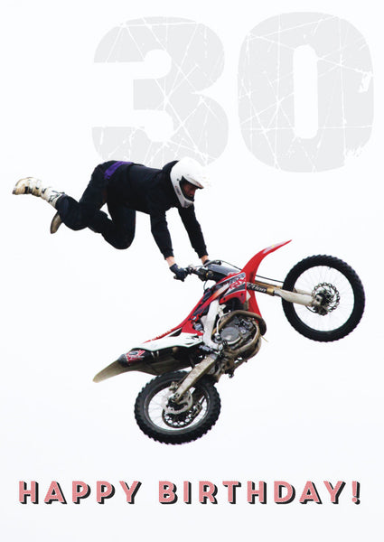 Age 30 Card - Leaping Trials Bike  (Order in 6)