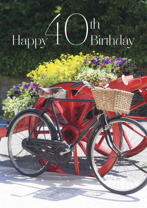 Age 40 Card - Bike With Flowers  (Order in 6)