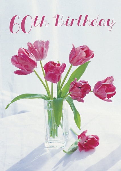 Age 60 Card - Pink Tulip Arrangement  (Order in 6)