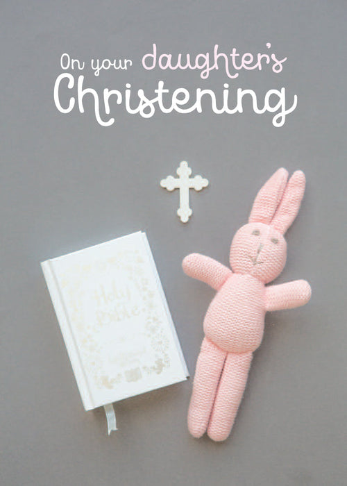 Christening Girl Card - Soft Toy/ Bible  (Order in 6)