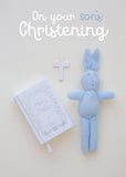 Christening Boy Card - Soft Toy/Bible  (Order in 6)