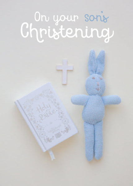 Christening Boy Card - Soft Toy/Bible  (Order in 6)