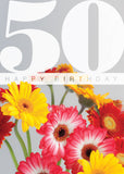 Age 50 Card - Colourful Gerberas  (Order in 6)