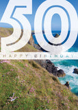 Age 50 Card - Cornish Coast  (Order in 6)