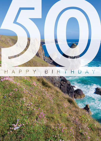 Age 50 Card - Cornish Coast  (Order in 6)