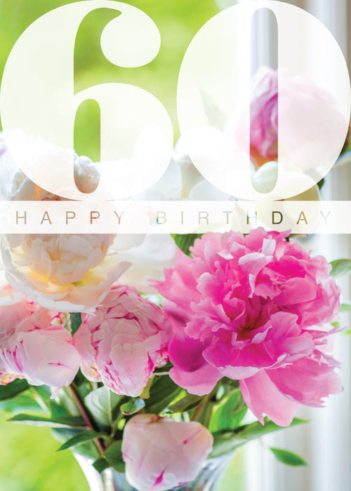 Age 60 Card - Pink Paeonies  (Order in 6)