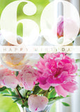 Age 60 Card - Pink Paeonies  (Order in 6)