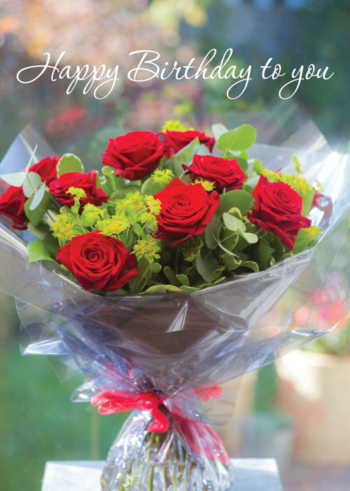Birthday Card - Red Rose Posy  (Order in 6)