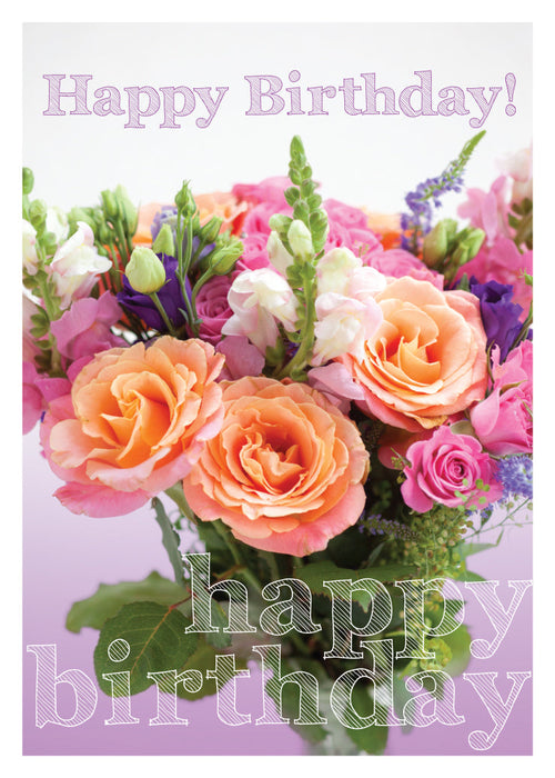 Birthday Card - Peach Roses  (Order in 6)