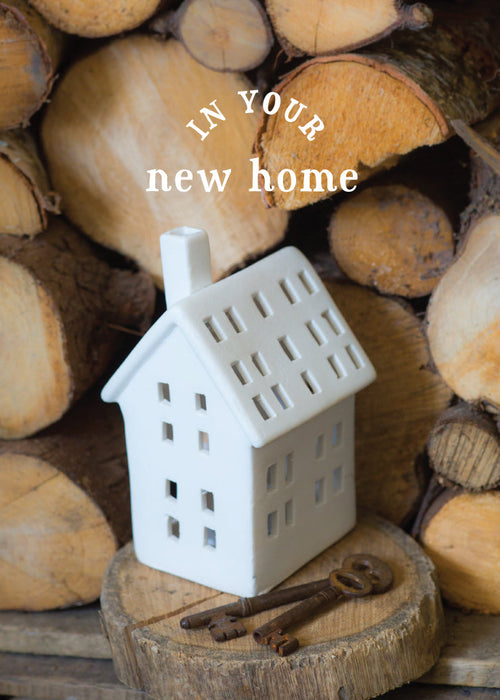 New Home Card - White Cottage Ornament  (Order in 6)