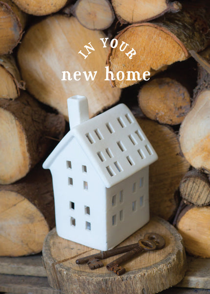 New Home Card - White Cottage Ornament  (Order in 6)