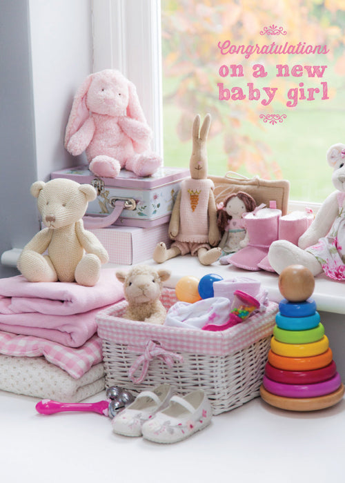 Baby Girl Card - Pink Nursery Toys  (Order in 6)