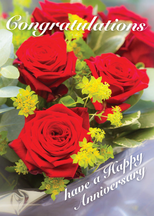 Anniversary Card - Red Roses Bouquet  (Order in 6)