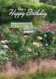 Birthday Card - Ornate Bench Rosebed  (Order in 6)