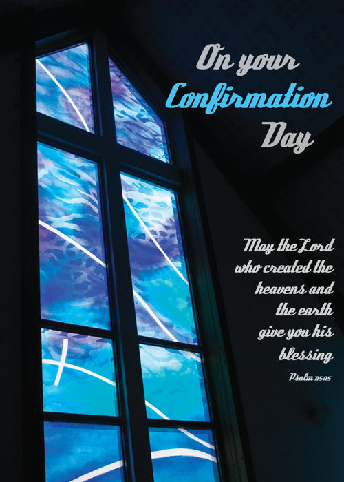 Confirmation Card - Blue Stained Glass  (Order in 6)