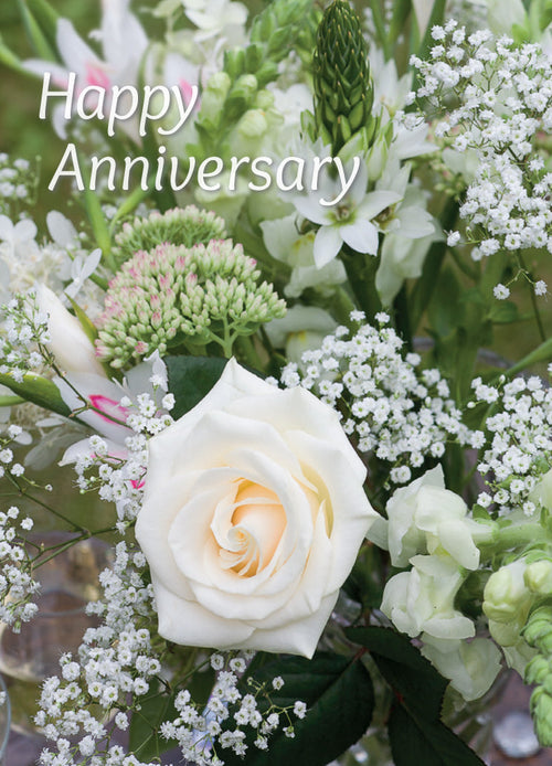 Anniversary Card - White Roses  (Order in 6)