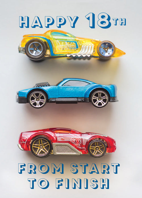 Age 18 Card - Toy Racing Cars  (Order in 6)