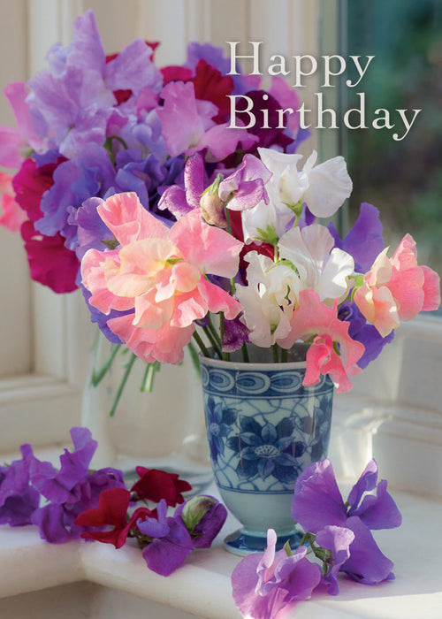 Birthday Card - Sweet Peas Windowsill  (Order in 6)