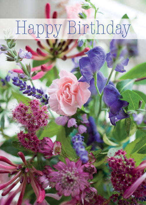 Birthday Card - Pink And Blue Flowers  (Order in 6)