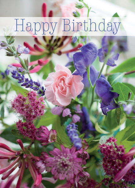 Birthday Card - Pink And Blue Flowers  (Order in 6)