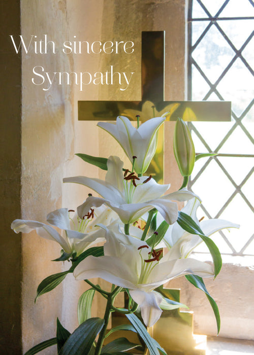 Sympathy Card - White Lilies Near Cross  (Order in 6)