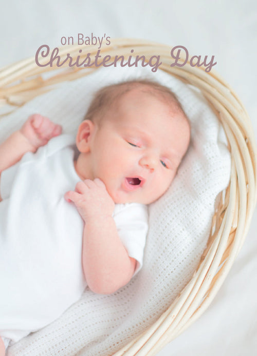 Christening Card - Baby In Moses Basket  (Order in 6)