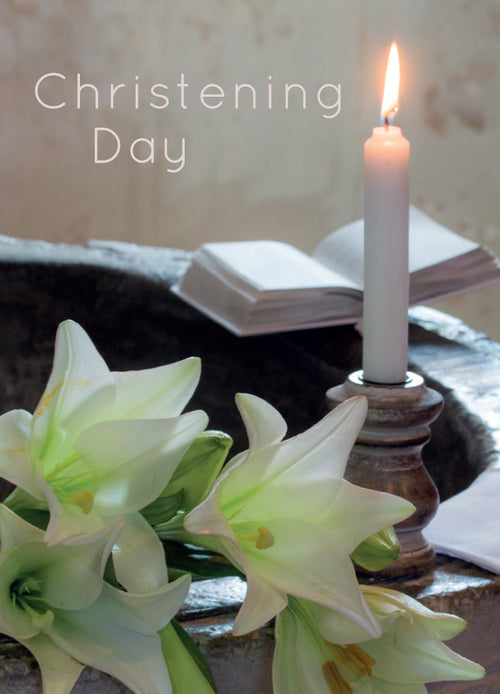 Christening Card - Candle On Font  (Order in 6)