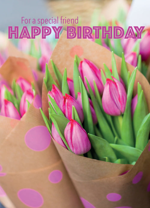 Birthday Card - Pink Tulip Bunches  (Order in 6)