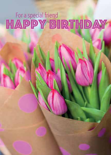 Birthday Card - Pink Tulip Bunches  (Order in 6)