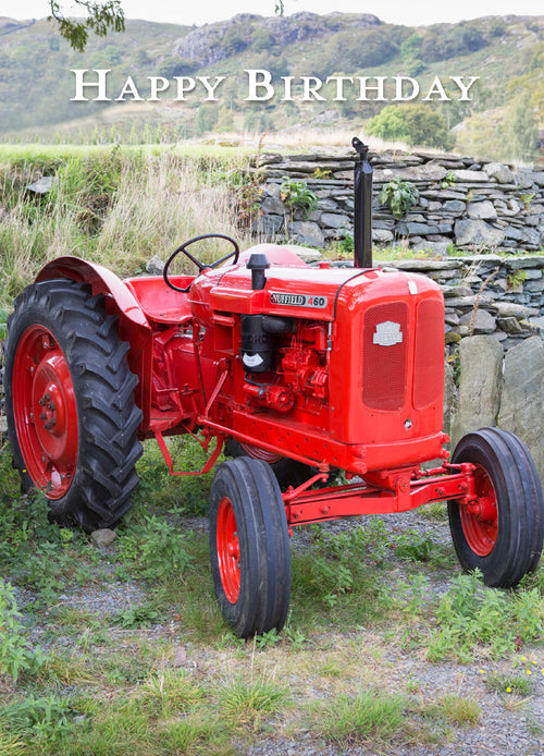 Birthday Card - Red Nuffield Tractor  (Order in 6)