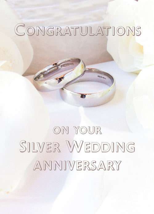 Silver Anniversary Card - Silver Rings  (Order in 6)