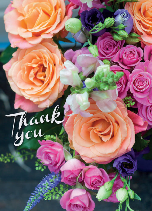Thank You Card - Bright Rose Bouquet  (Order in 6)