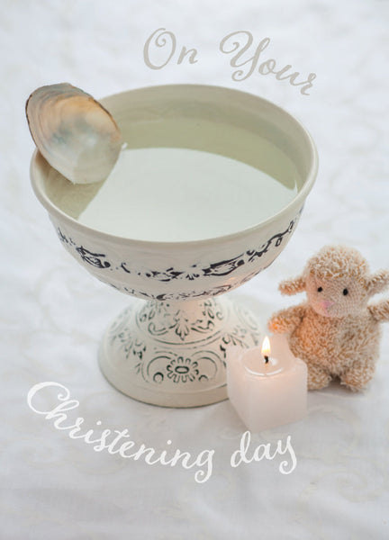 Christening Card - Scene With Toy Lamb  (Order in 6)